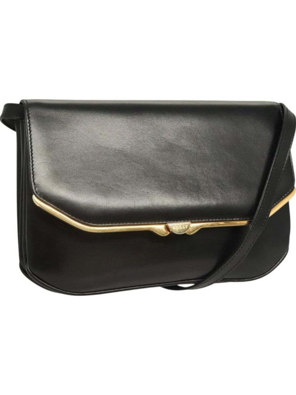 BALLY Shoulder Bag Leather Black Gold